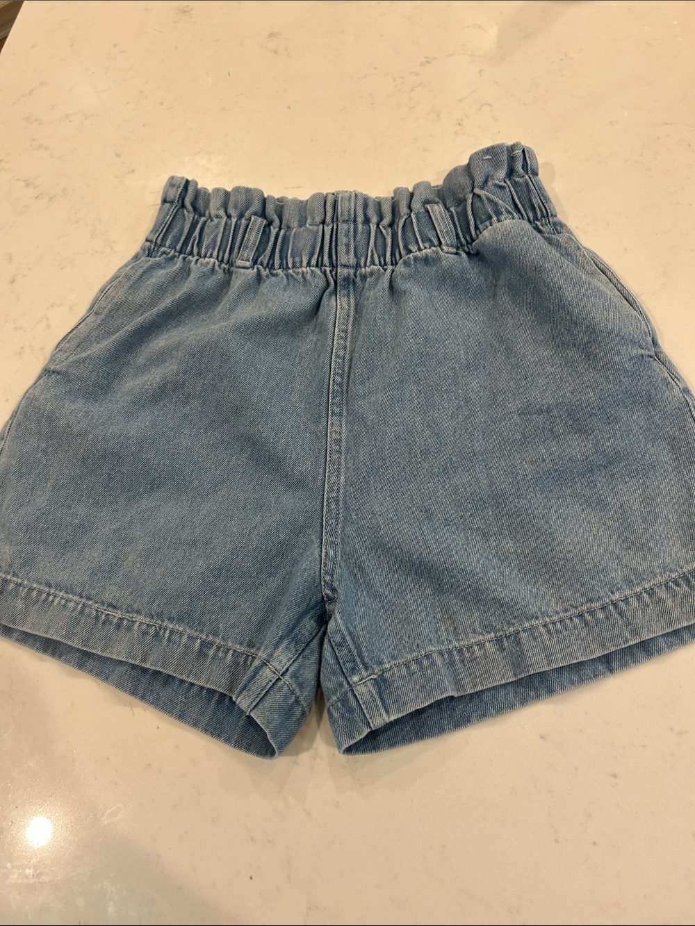 Girls' Light Blue Denim Paperbag Waist Shorts
